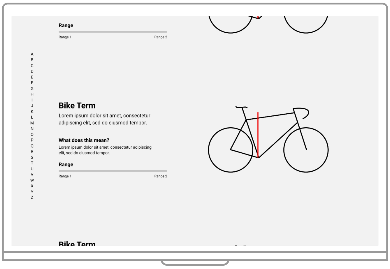 wireframe of bike terminology page.