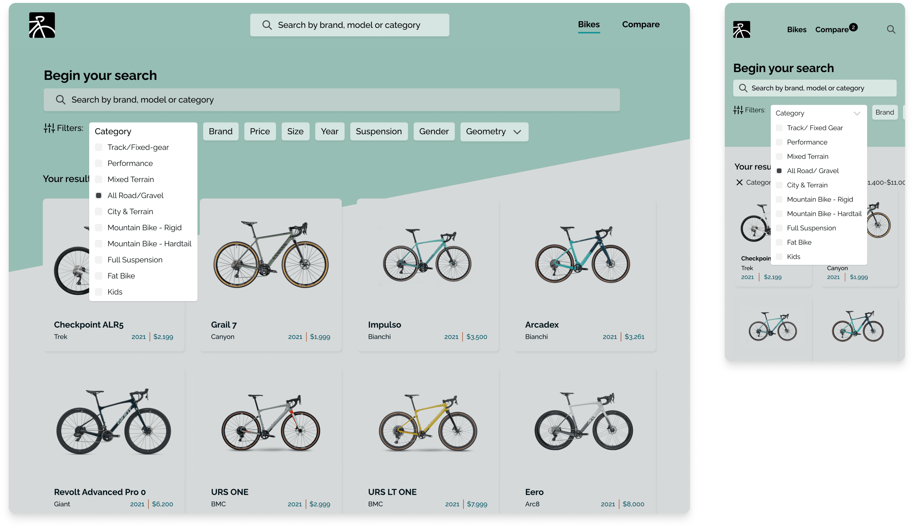 mockups of search screen