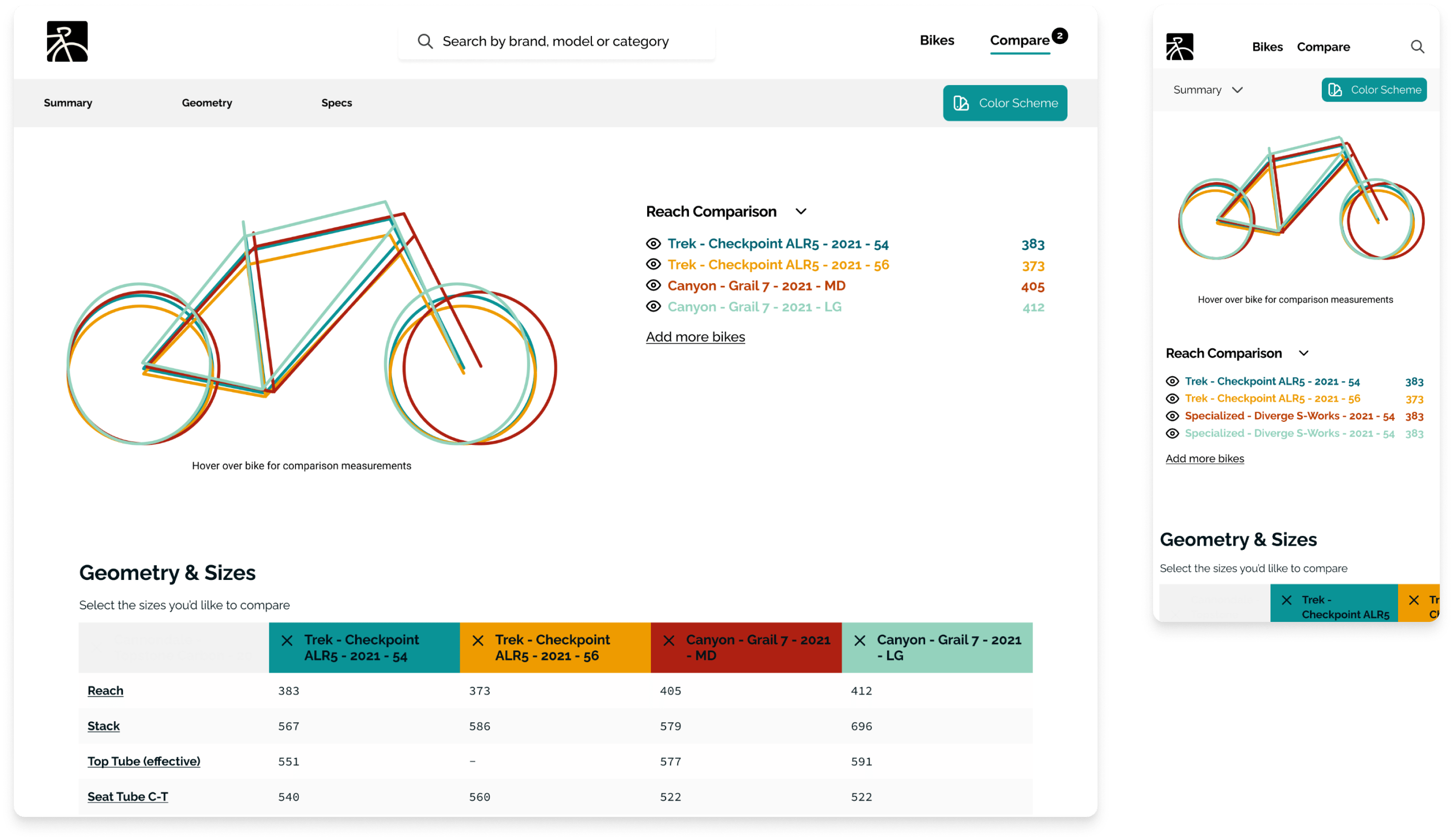 mockups of comparison page