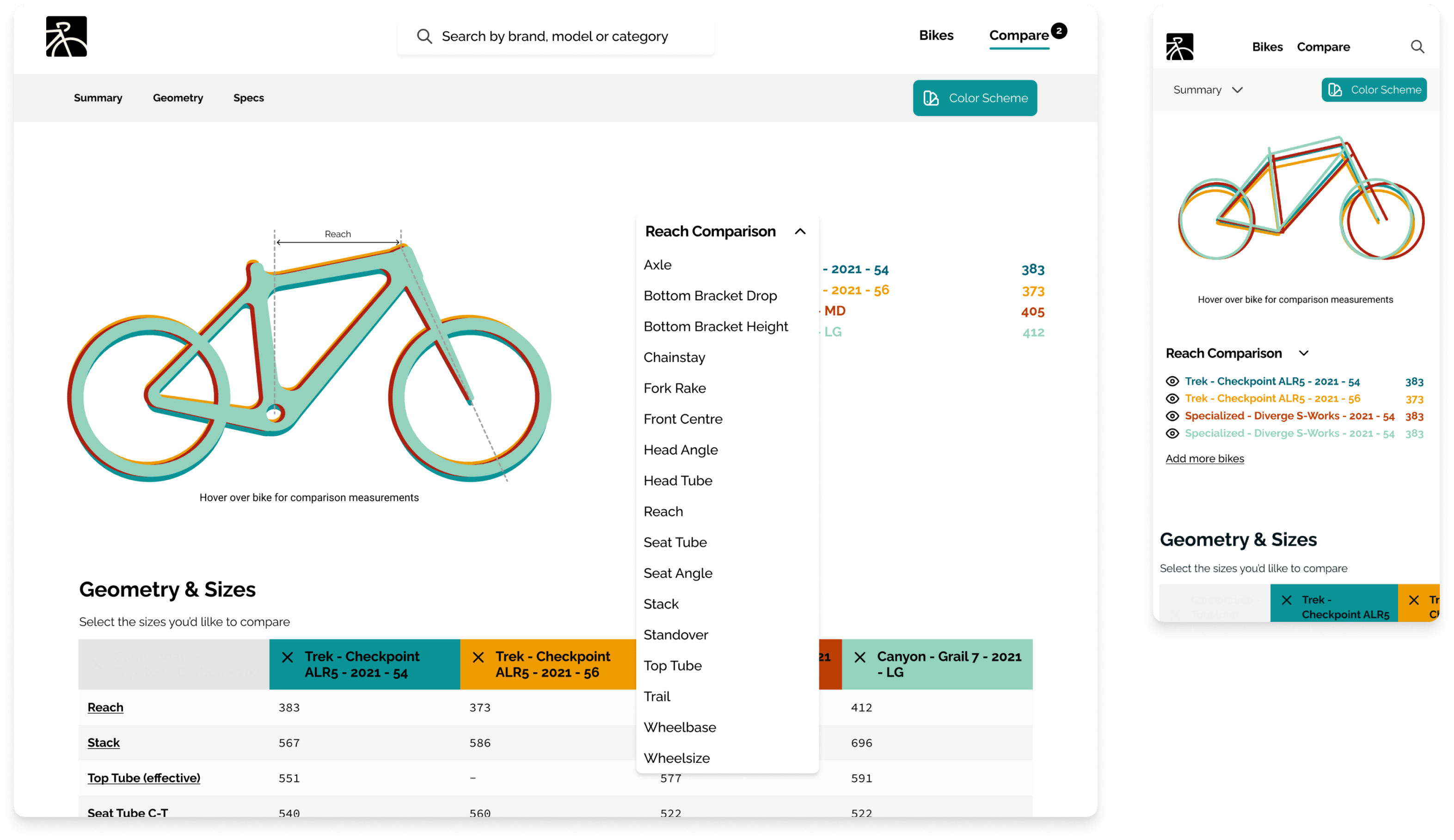 mockups of comparison page