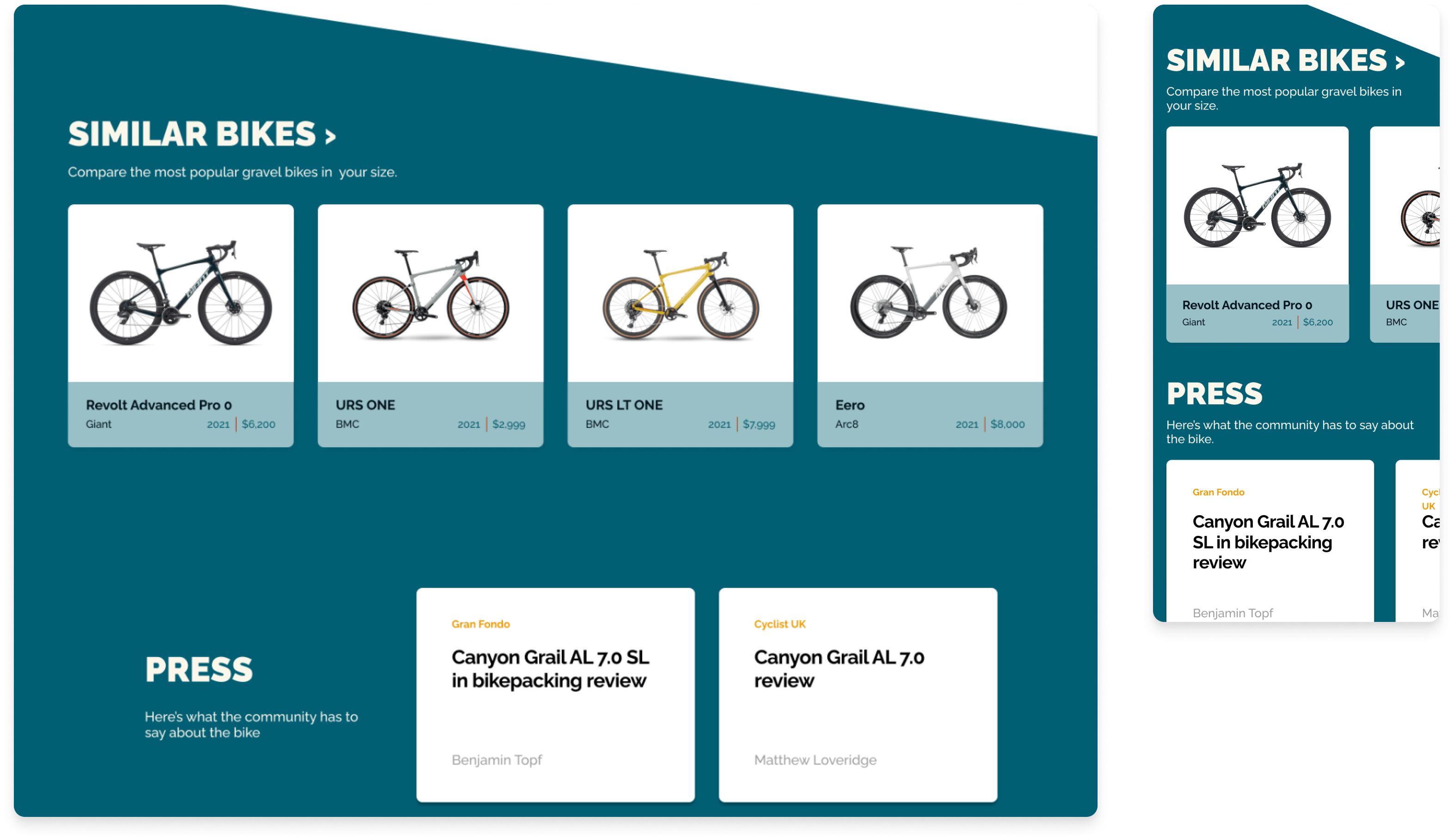 mockups of similar bikes and press sections