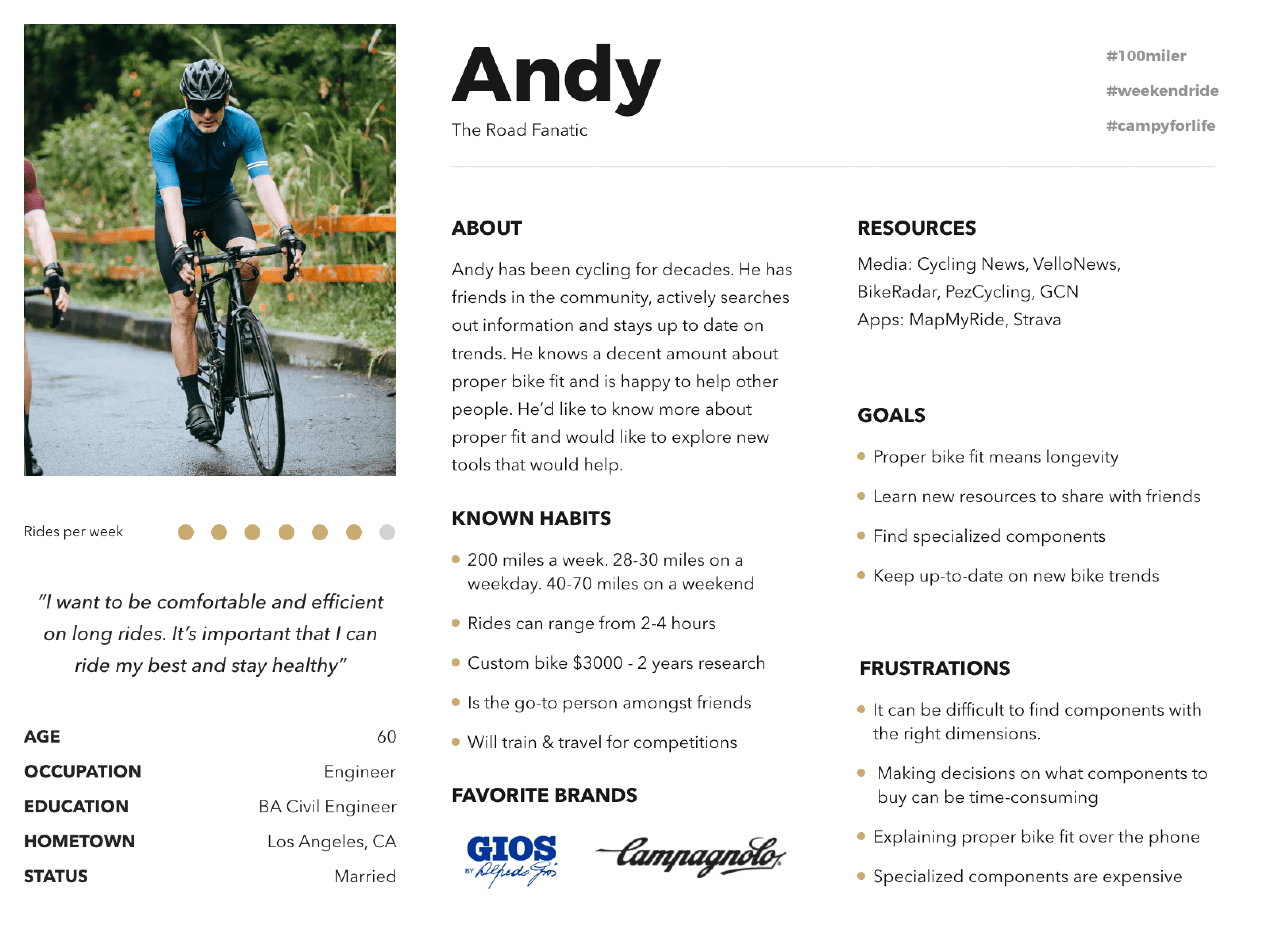 persona of cyclist interested in bicycle geometry