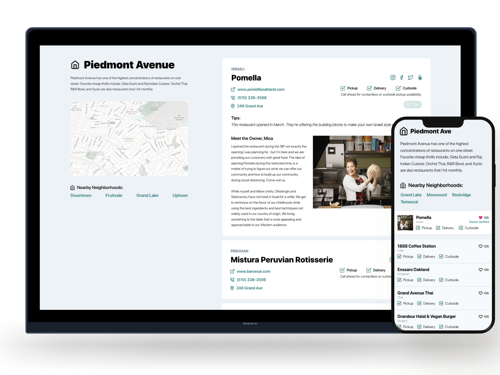 mockups featuring the sites single-page scrolling feature