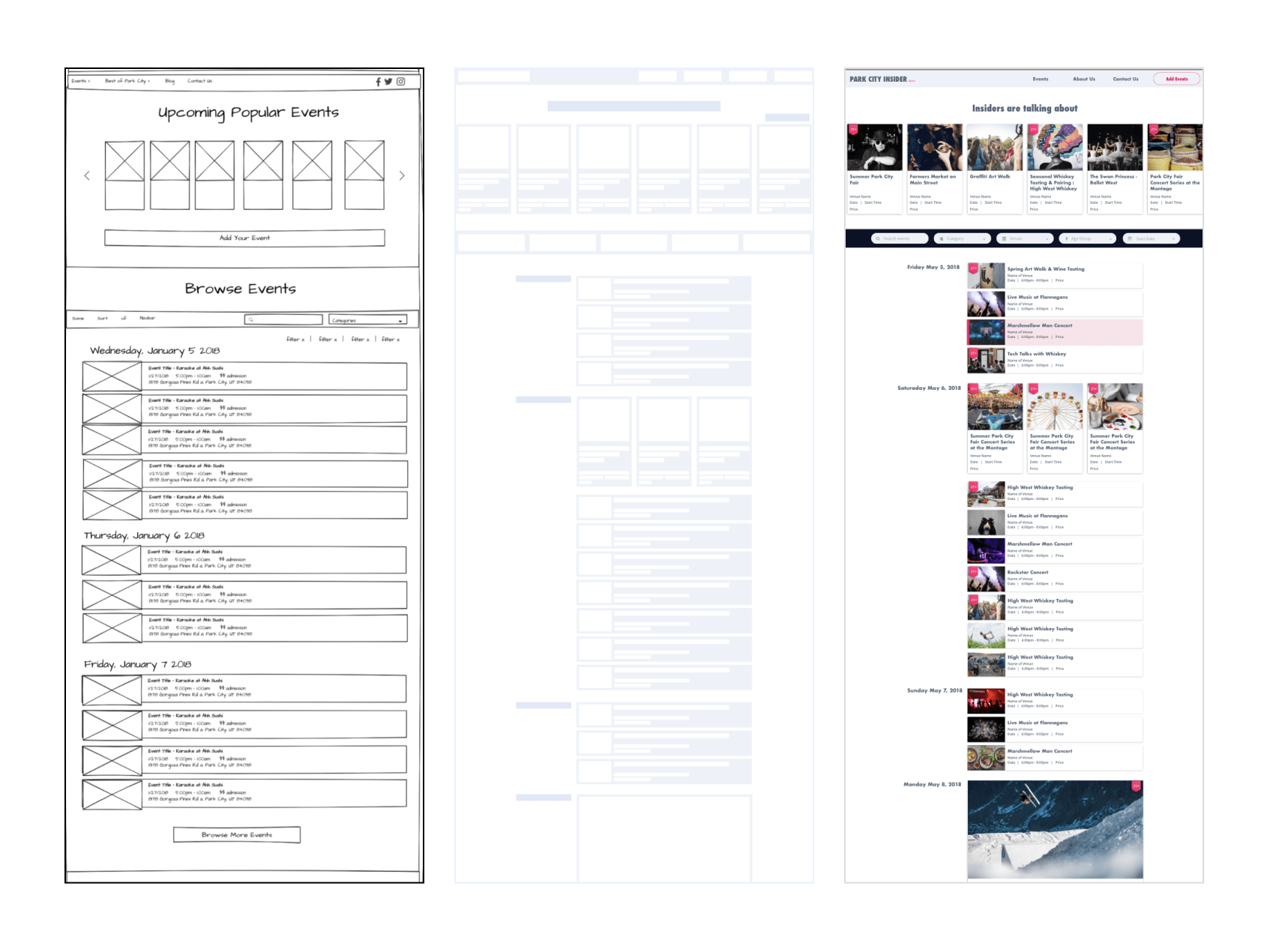 digital wireframes, blockframes and final high-fidelity mockups